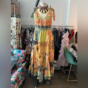 Anthropologie tiered summer dress with embroidery and beads